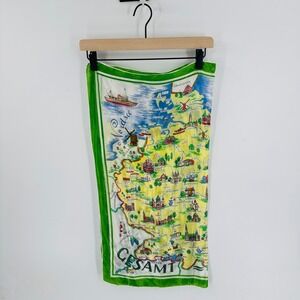 Vintage Deutschland Gesamt Germany Map Souvenir Scarf Green Border Illustrated